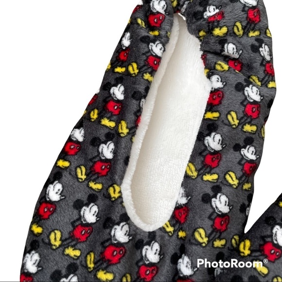 o Disney Vintage Style Mickey Mouse Faux Fur Lined Grip Slip On Slipper Socks - Picture 3 of 5